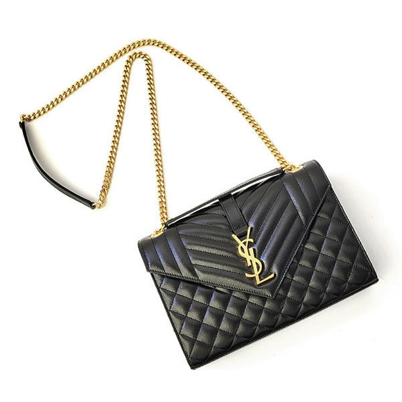 Saint Laurent Envelope Medium Chain Shoulder Bag Black Gold - Picture 4 of 5